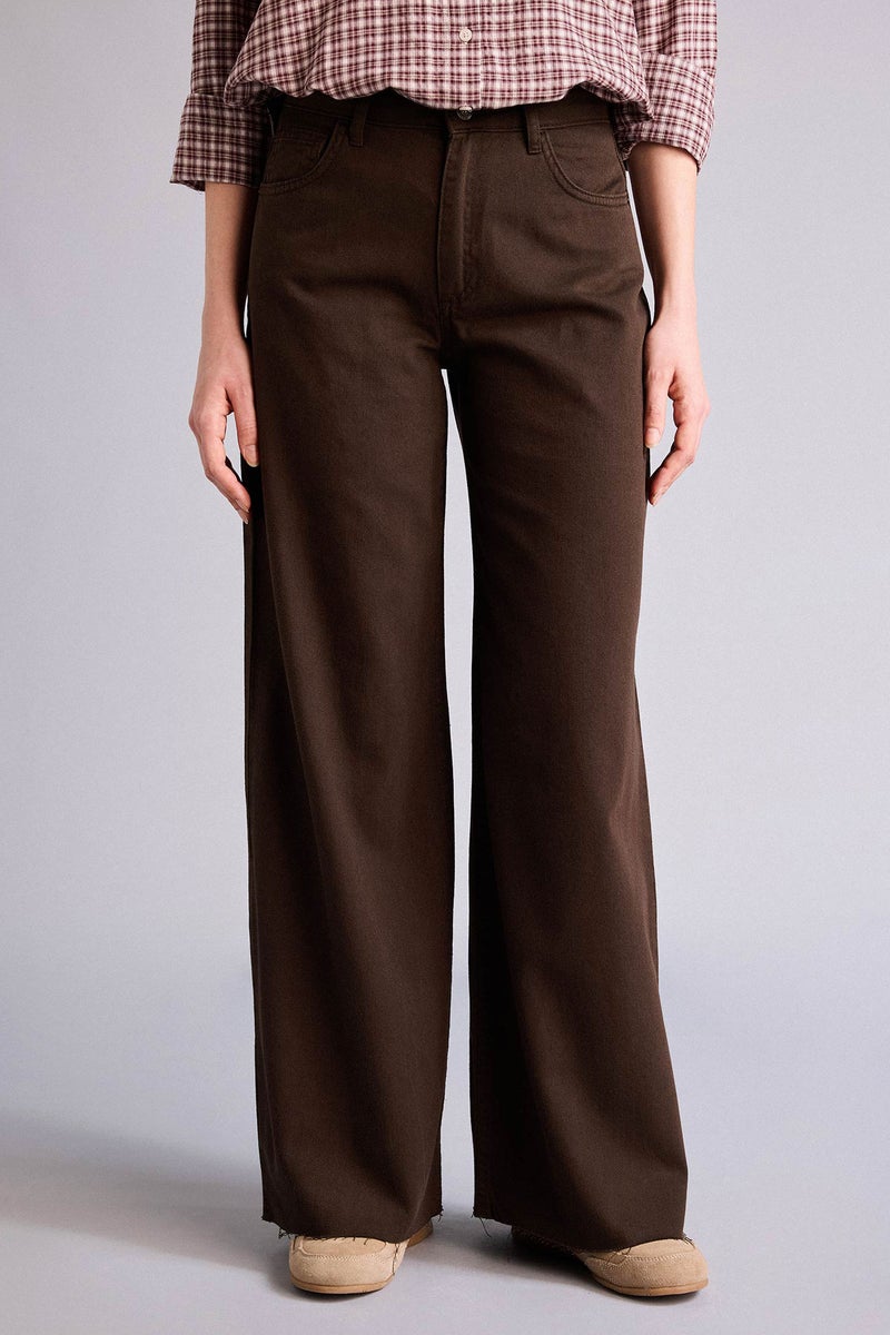 DeFacto Brown Woman Cotton Wide Leg Normal Waist Gabardine Trousers Casual - Image 3